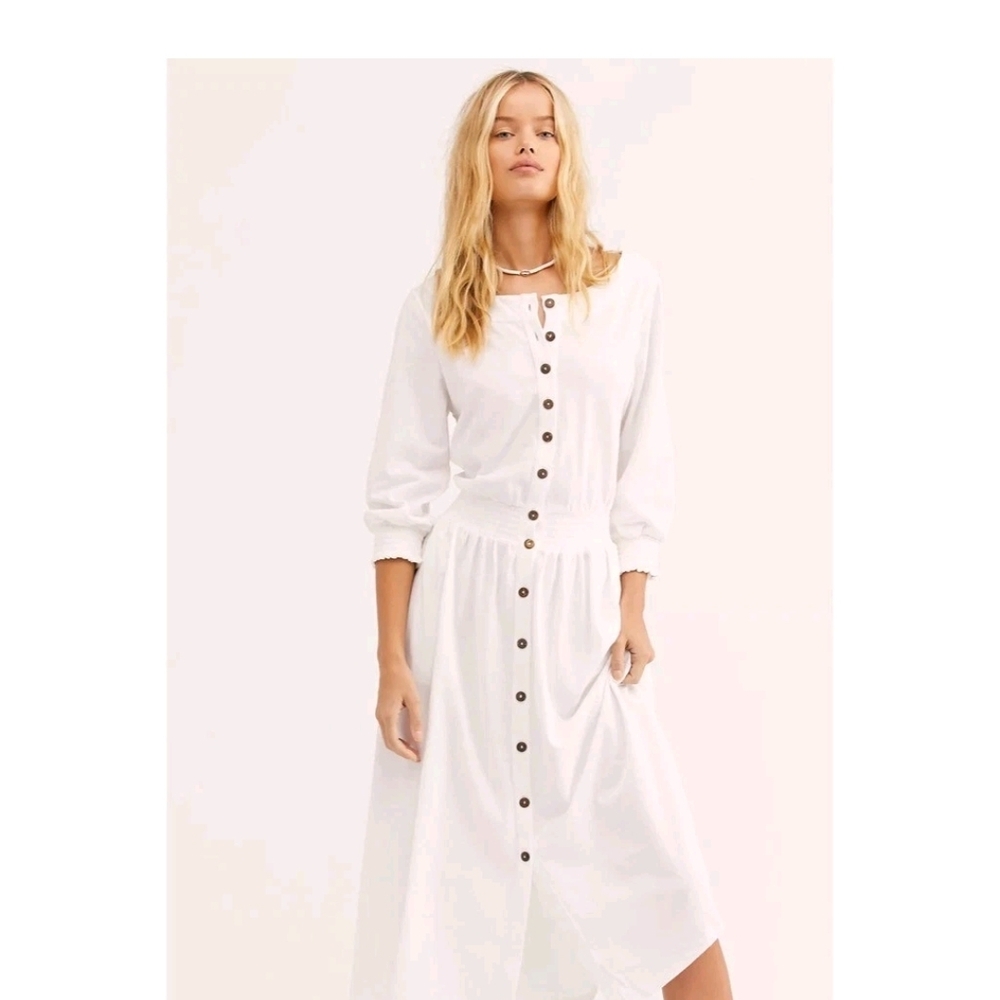 NWT!! FREE PEOPLE Beach Tibitha Midi Dress White Smocked Knit Bridal Boho XS